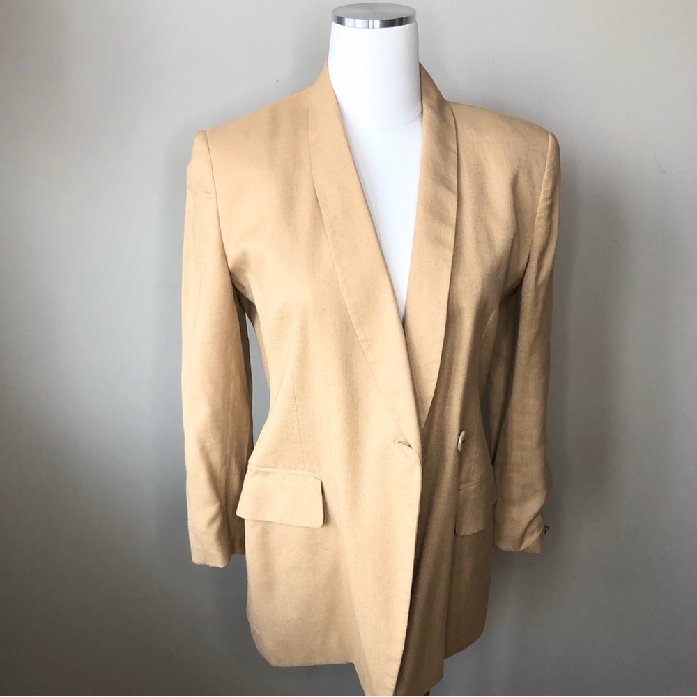 Vintage Jones New York Camel Rayon Linen Blend Hourglass Blazer S